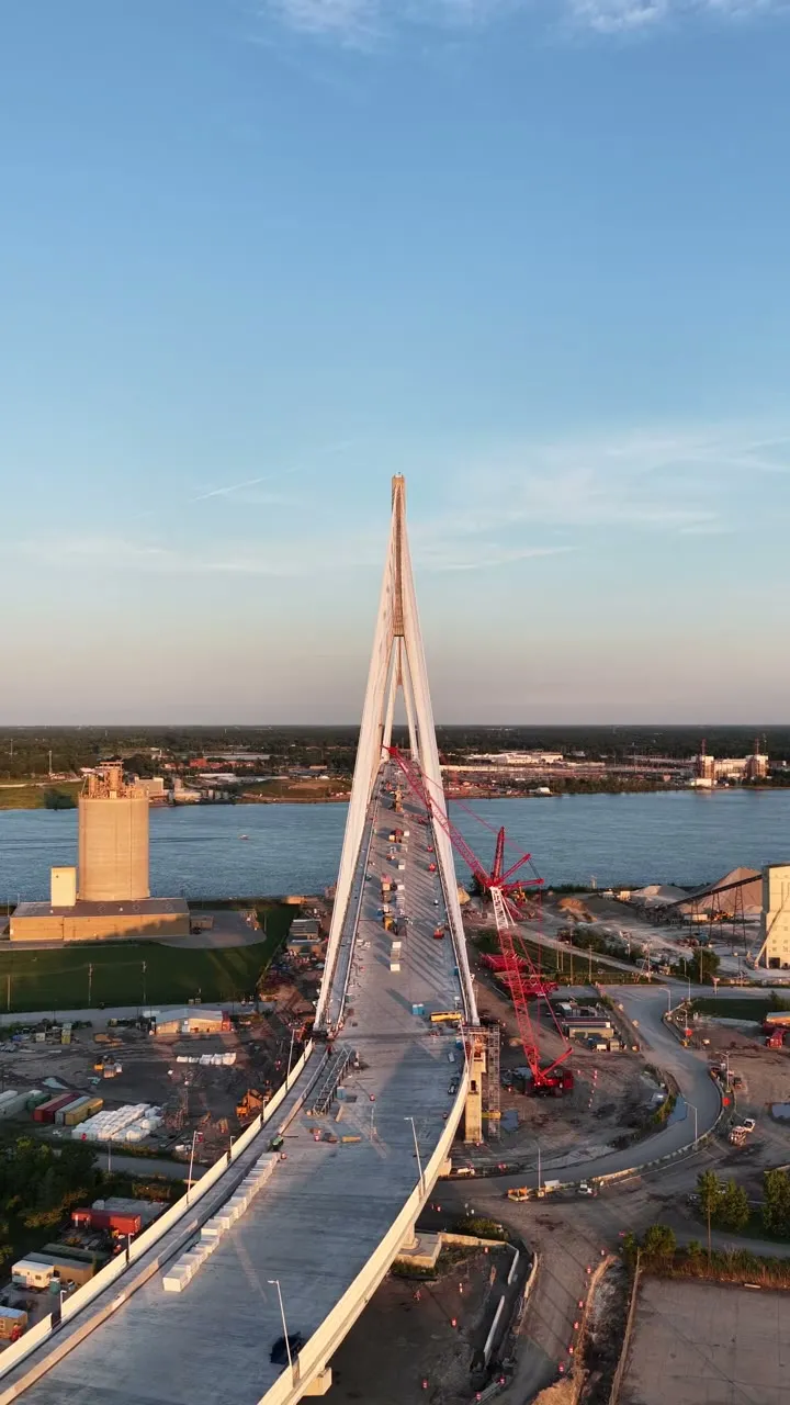 Aerial view of the Gordie Howe International Bridge before opening